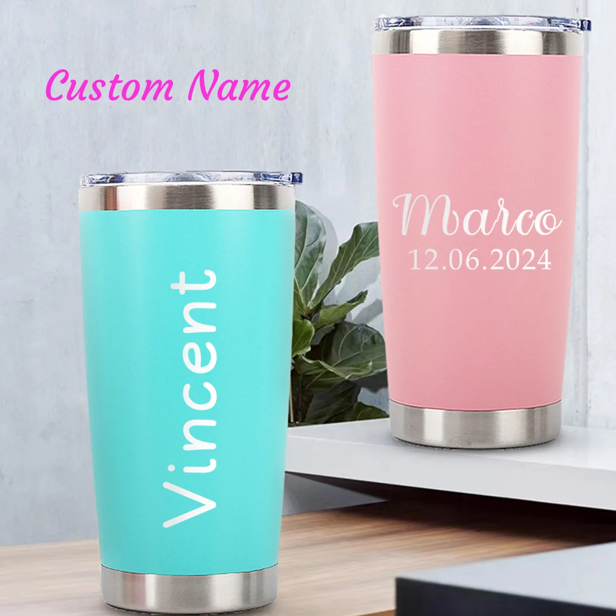 Personalized 20oz Tumbler Travel Mug Stainless Steel Vacuum Insulated Thermo Beer Coffee Wine Cup Custom Name Water Bottle