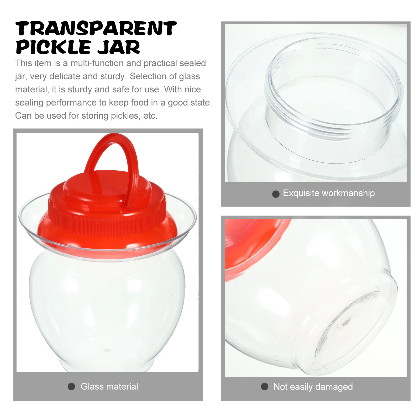 

Transparent Kimchi Jar Fermented Tofu Jar 1L Sealed Bottle Wide Mouth Infrared Lid Inner Cover Pickle Container Airtight Storage