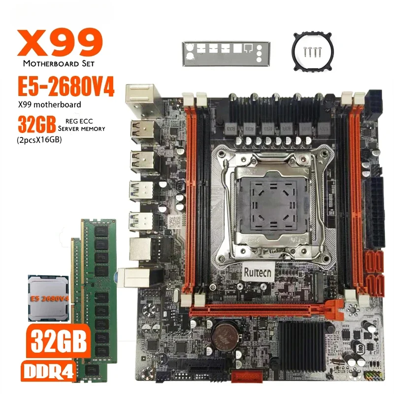 X99 motherboard Kit Xeon E5 2680 v4 CPU 2pcs X 16GB =32GB 2133MHz DDR4 Memory LGA 2011-3 X99 Motherboard