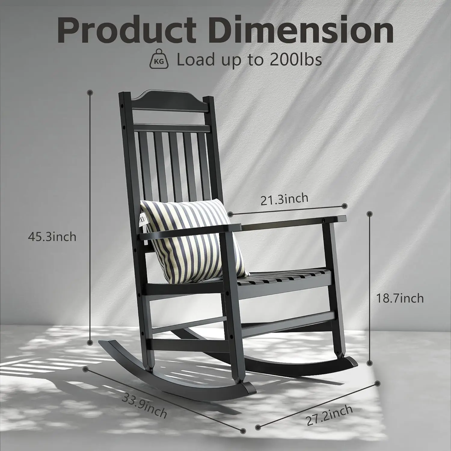 Set 2 sedie a dondolo da patio, poliresina resistente agli agenti atmosferici, schienale alto oversize, 350 libbre, per interni ed esterni, nero