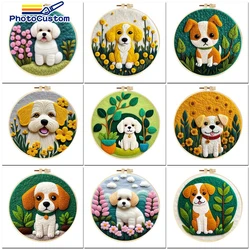 PhotoCustom Beginner Easy Needle Felted Animals Embroidery Cute Dog Needle Wool Painting With 20x20cm Frame Home Decoration Gift