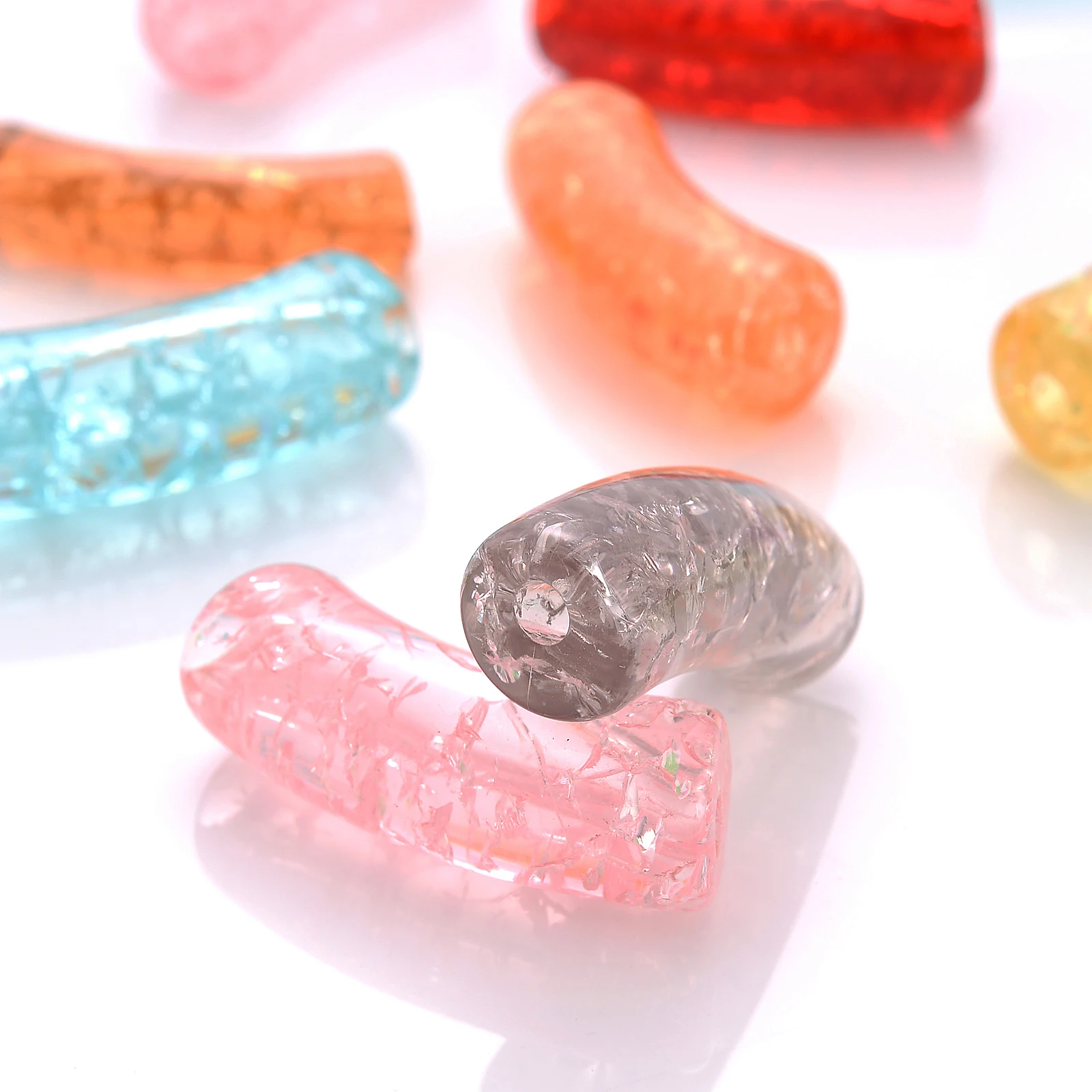 5/10pcs Mix Color Cracked Bent Pipe Beads Long Curved Tube Spacer Beads For Jewelry Making Bracelet Diy Phone Chain Beads