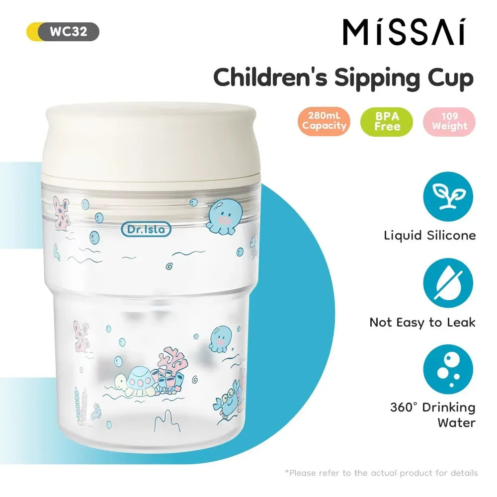 

Baby Water Bottle 360° Rotatable Drinking Baby Learning Cup Flip Lid Leakproof Silicone Infants Water Cup BPA Free 280ml