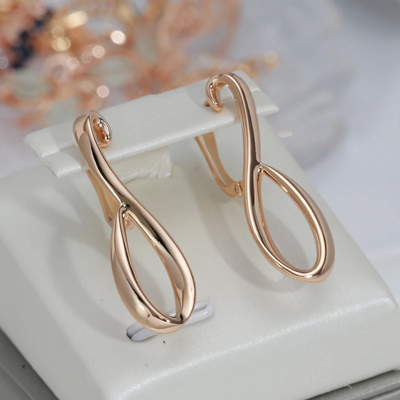 Mode Geometrische Glatte Metall Kurve Drop Ohrringe für Frauen 585 Gold Überzogene Minimalistischen