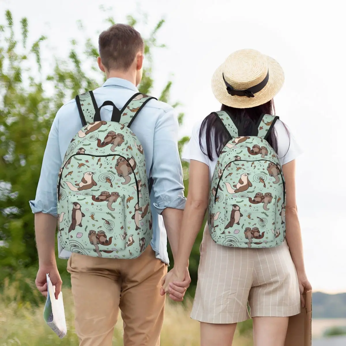 Kawaii Sea Otters Backpack for Men Women Teenage High School Business Daypack Animal Laptop Computer Canvas Bags Sports