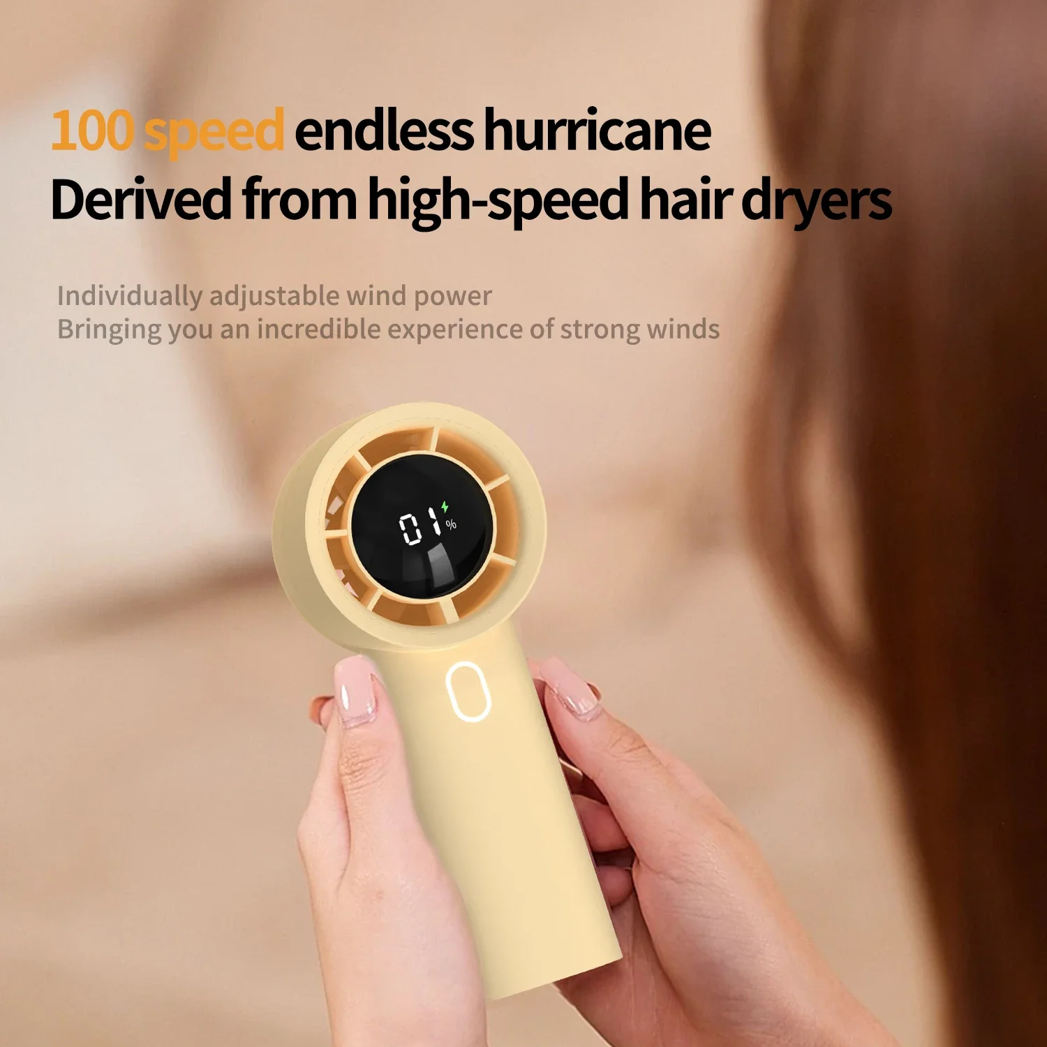 2025 New 3000mAh 100 Gears High Speed Fan Mini Air Conditioner Portable Fan Air Cooler with LED Display Screen Super Cool Wind