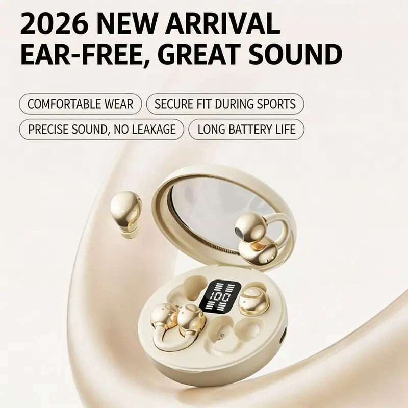 In Ear Couple Headphones Earclip Power Digital Display Wireless Bluetooth 6.0 Noise Reduction IPX5 Waterproof Long Battery Life
