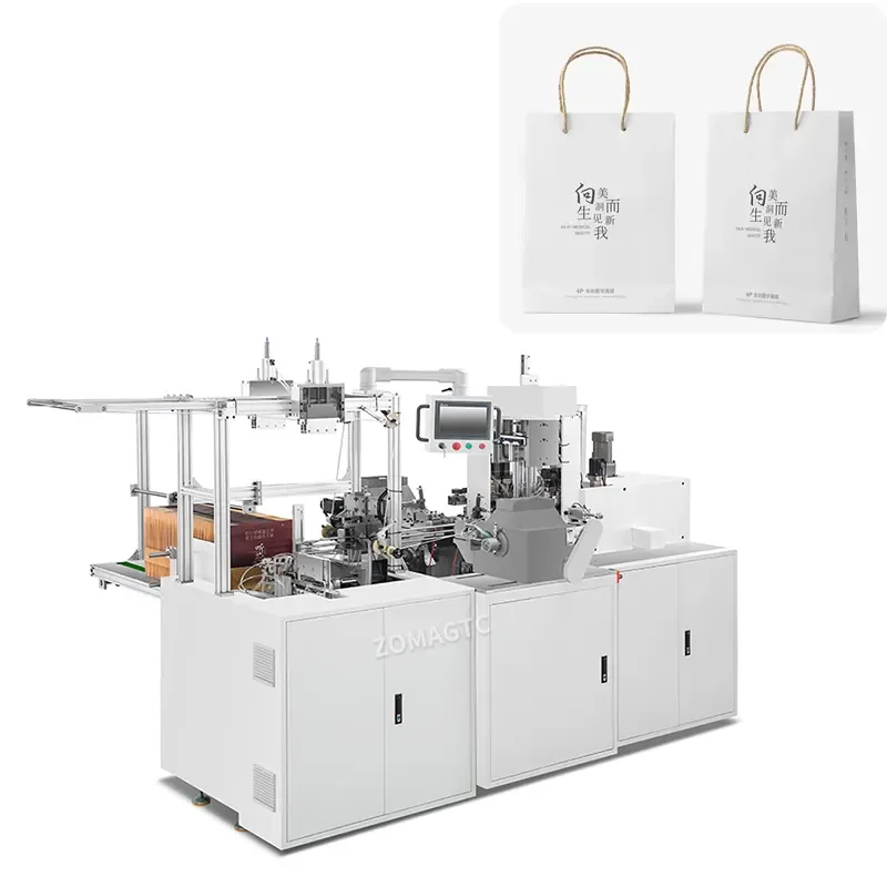 Customized High Speed Automatic Kraft Paper Gift Bag Making Machine Rope Insert Machine for Paper Bag  Handle Making Machine