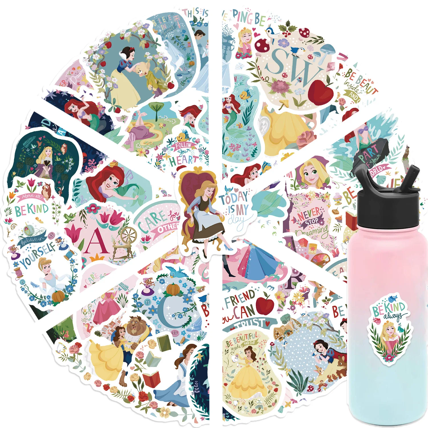60 Mixed Disney Princess Stickers Cartoon & Anime Waterproof Kids Toy Stickers & Doodles - Suitable for Luggage Decoration