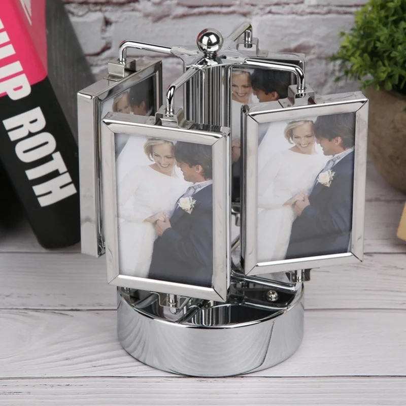 Rotating Music Box Photo Picture Frame Home Living Room Bedroom Decoration For 3x2in Photo