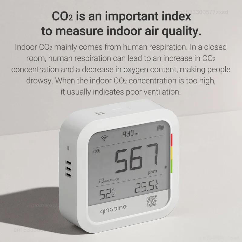 Xiaomi Qingping Carbon Dioxide Detector Small Mini Thermometer Hygrometer LCD Digital Display Household Multi-function Indoors