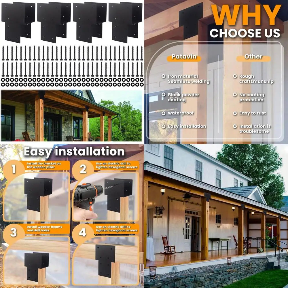 

Stainless Steel 4x4 Post Cap Bracket for 3.5x3.5 Wood Beams - Heavy Duty Support Connector, Black Finish