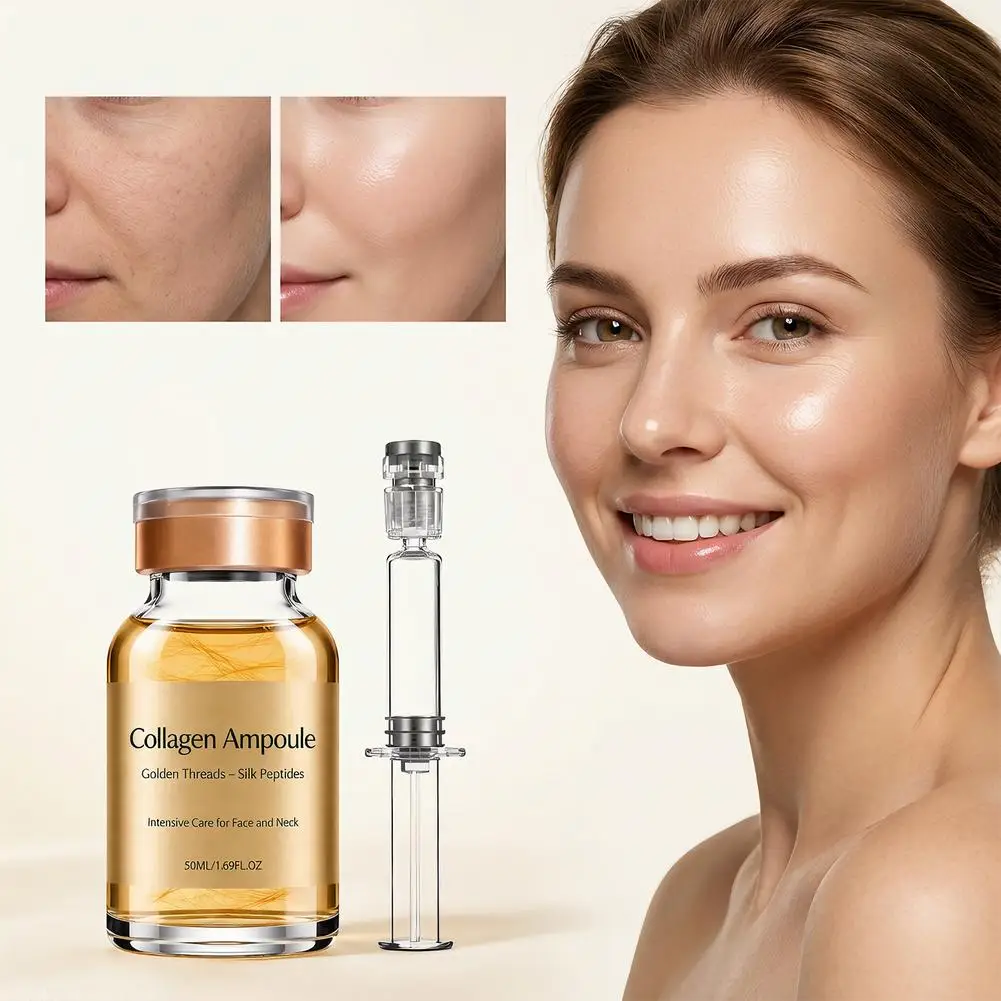 Collagen and Silk Peptide Firming Serum 50ml Anti-Aging Face and Neck Treatment with Golden Threads for Deep Wrinkle Reduction