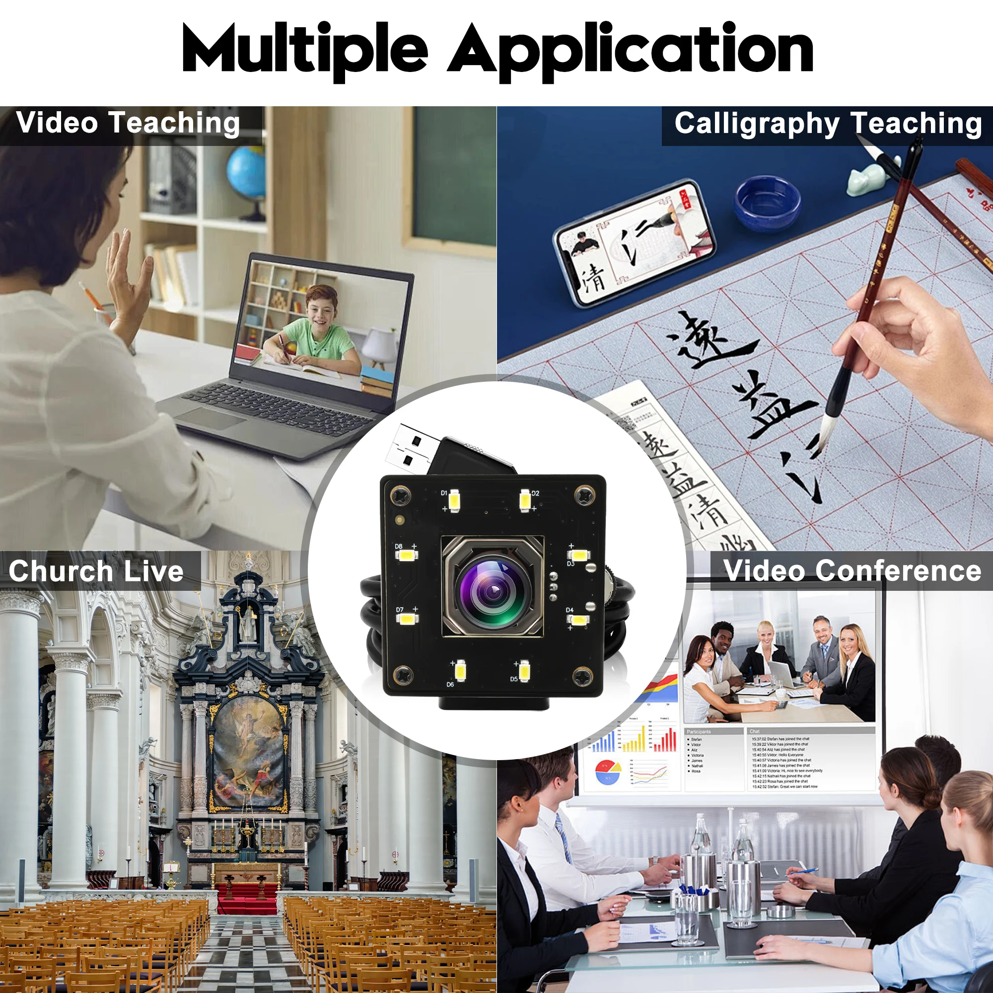 ELP 4K Mini USB Camera Autofocus No Distortion with 8 PCS White LED for Windows Mac Linux Support Live Streaming