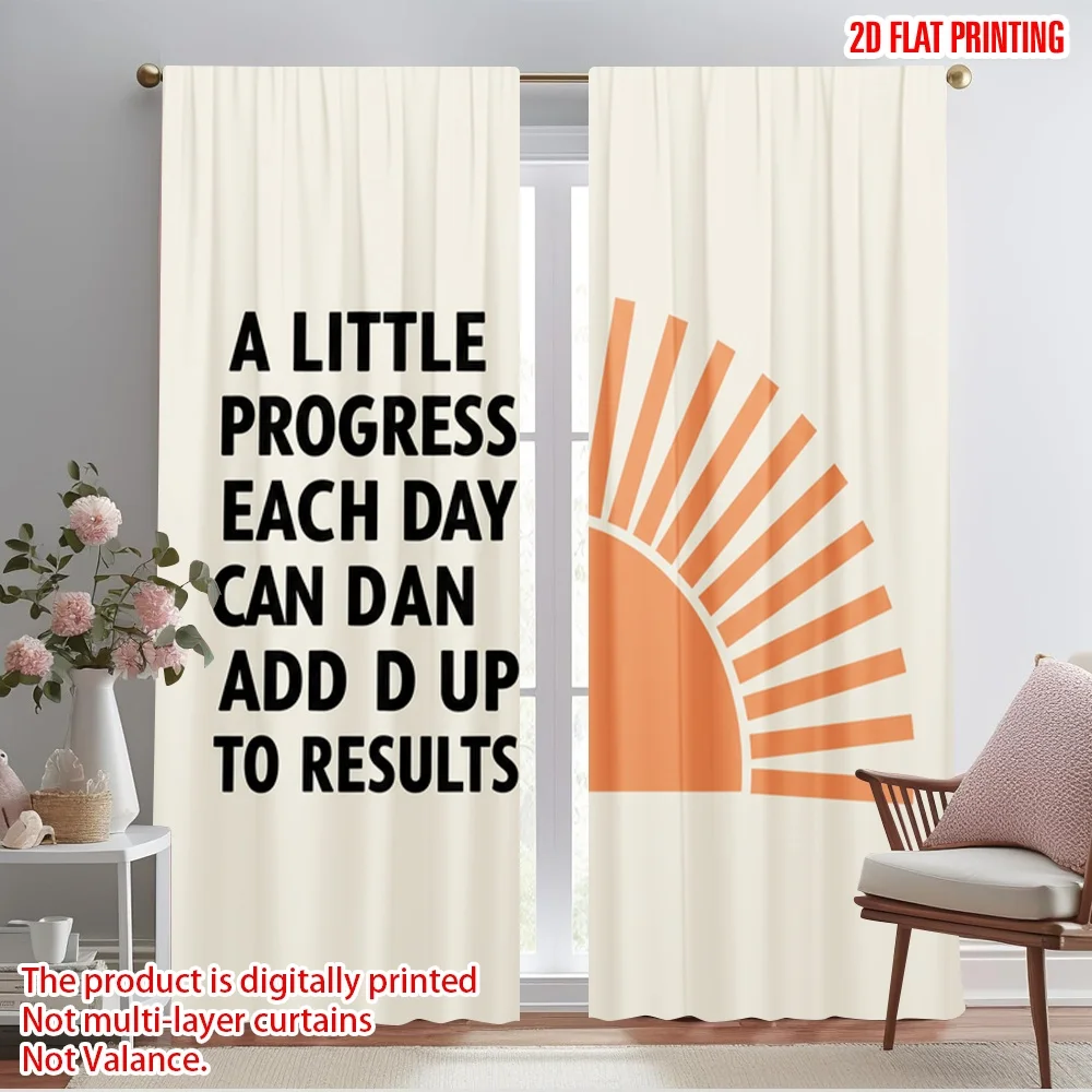 

2pcs 2D flat printing Curtains A Little Progress Each Day Polyester Without Electricity Festive Wall Decor Perfect for Indoor