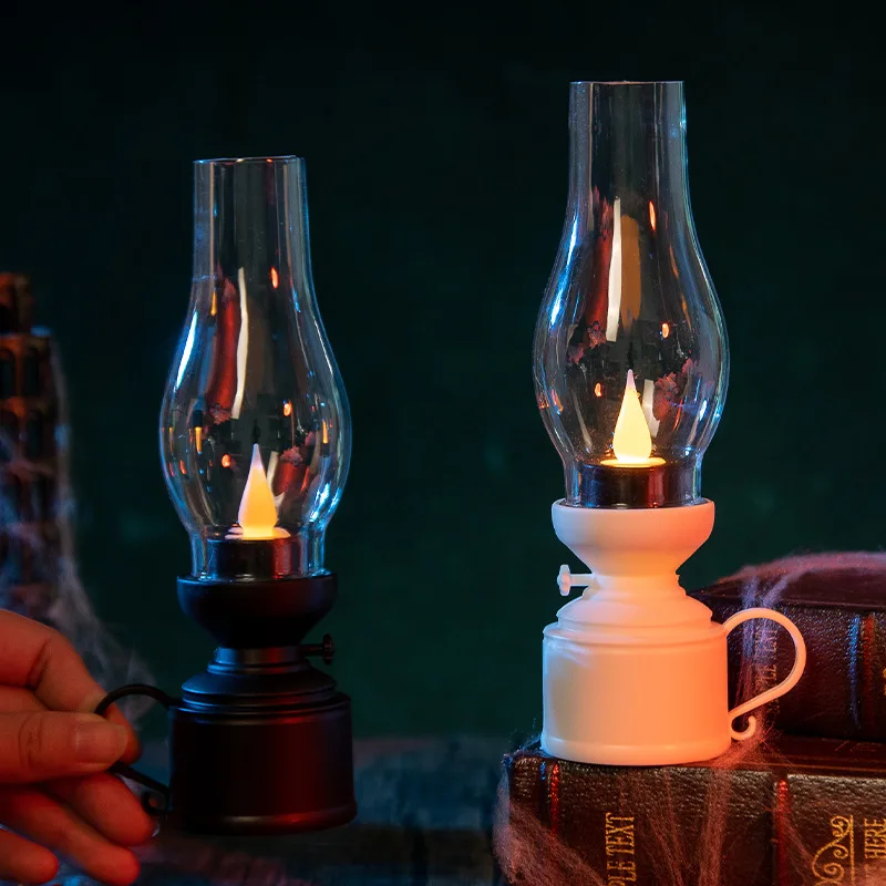 Vintage Glowing Electronic Kerosene Lamp Simulation Nostalgia LED Electronic Light Ambient Light Candle Holder Decoration Gift