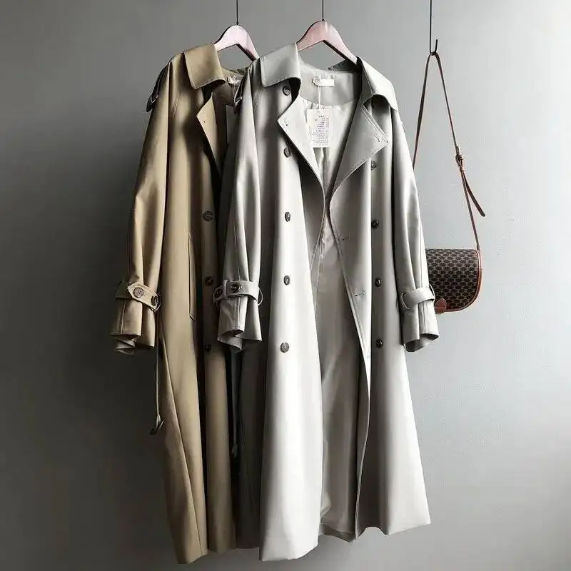 Windbreak Women's Mid Length Trench Coat Elegant British Style Versatile Drape Waist Cinched Fit Petite French Casual Overcoat