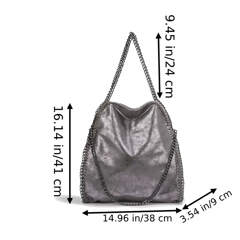 Mode frauen Kette Schulter Tasche Vintage Große Kapazität Umhängetasche Weibliche Faltbare Einfarbig Handtaschen Einkaufstaschen – Detail 1