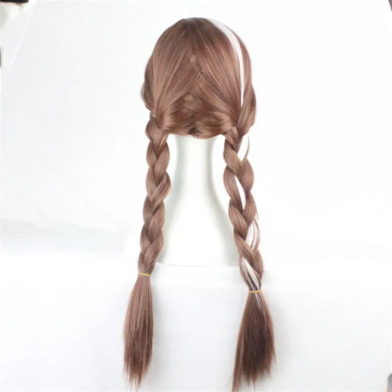 WoodFestival-Peluca de pelo sintético para mujer, cabellera de Cosplay de color rubio y marrón, larga, 2 trenzas, fibra de alta temperatura, fiesta