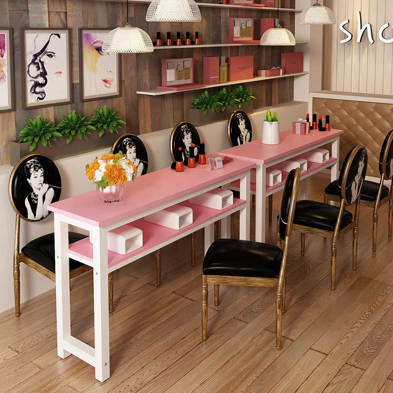 rr-Simple Double Marble Manicure Table and Chair Set Single and Double Golden Iron Nail Table Modern Double Deck Nail Salon#