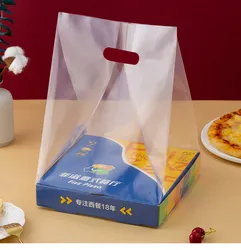 50pcs Transparent Packing Bag With Handle Cake Pizza Take Away Food Storage Packaging Bags