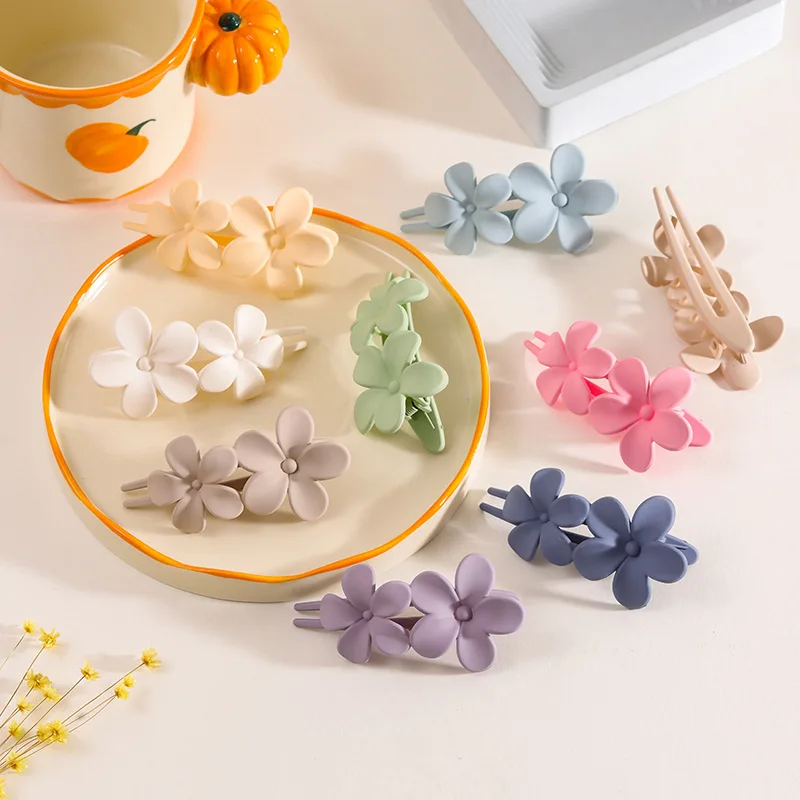 Sweet Solid Acrylic Duckbill Clip Large Double Flower Hair Side Clamp Grab Ponytail Hairpin Elegant Headwear Hair Accessories