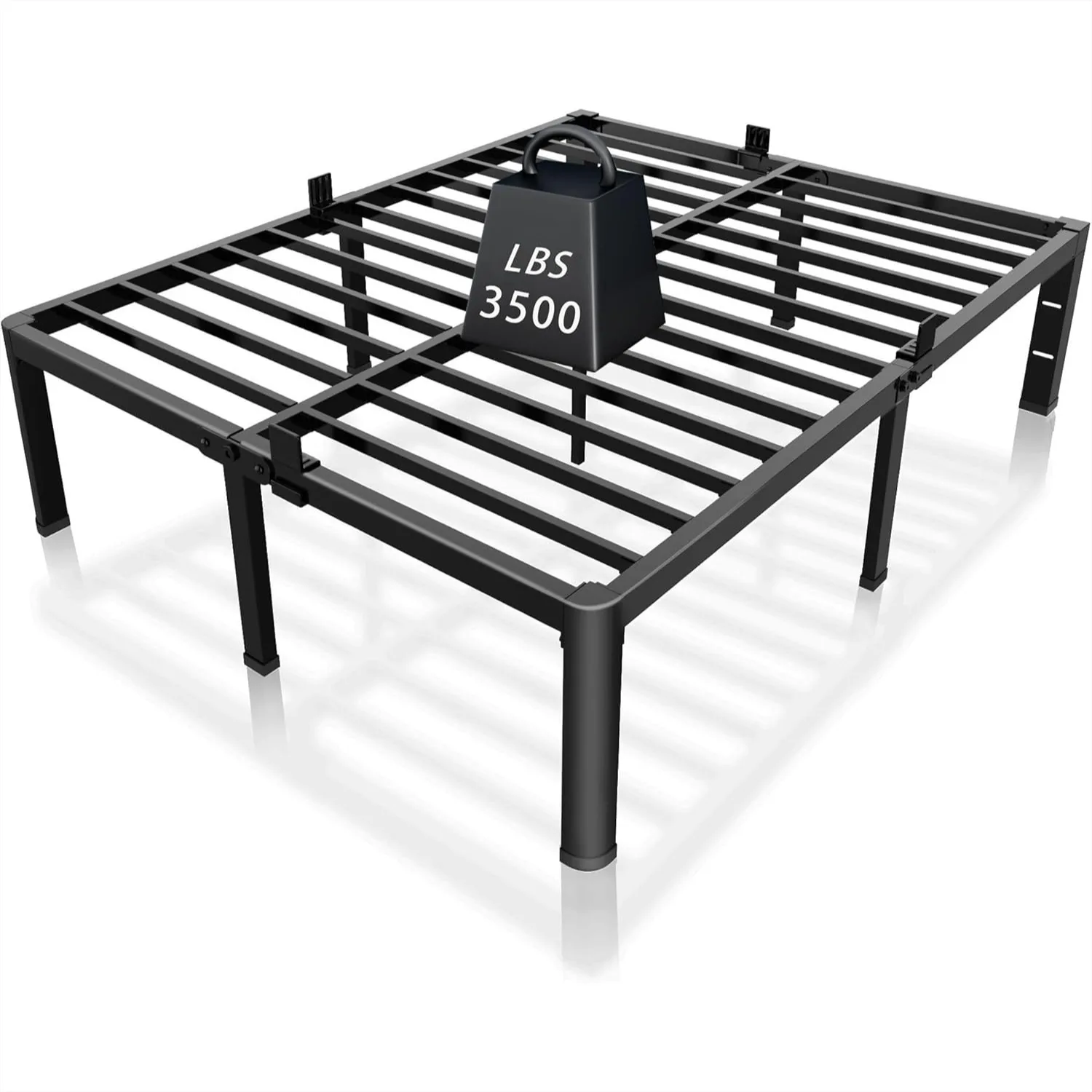 Metal Queen Bed Frame 14 inch Heavy Duty Steel Slats 3500LBS No Box Spring Needed Noise-Free Easy Assembly with Rounded Corners