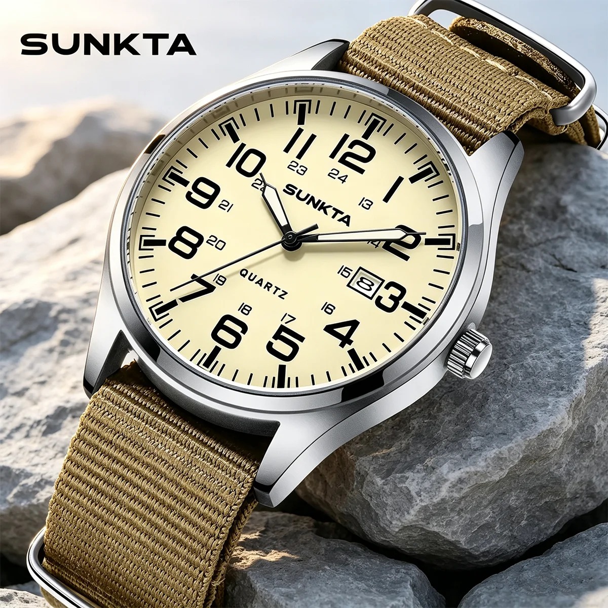 SUNKTA 2026 Top Band Luxury Men Watches Fashion Casual Quartz Wristwatches Luminous 30M Waterproof Nylon Man Watches Men Gifts