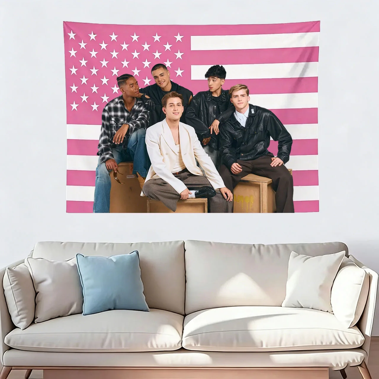 Santos Bravos Wandteppich mit amerikanischer Flagge in Rosa, Boyband-Wanddekoration für Schlafzimmer, Wohnzimmer, Wohnheim, perfektes Geschenk für Fans