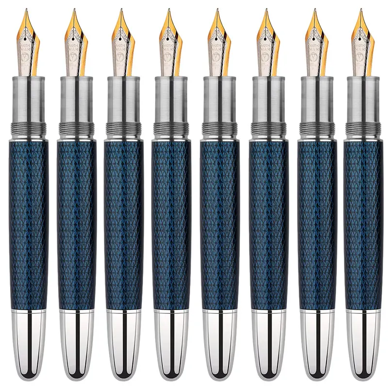 MAJOHN Twilight Blue Collectible Fountain Pen CNC Carved Brass Core Resin Wrap Piston Filling EF/F/Flex Nib Pen Enthusiasts