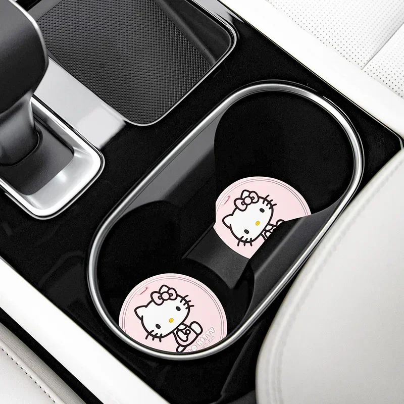 Anime Sanrio Car Water Coaster Coaster Mat Anti-Collision Insulation Pad Anti-Slip Mat Hello Kitty Ladies Car Pvc Soft Coaster view 3