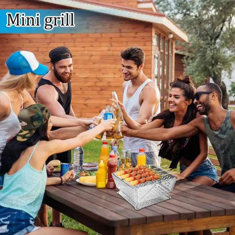 

Mini Grill Camping Stainless Steel Smoker Multi Purpose Portable Grill Foldable Stove For Patio Camping Tailgating Boat Backyard