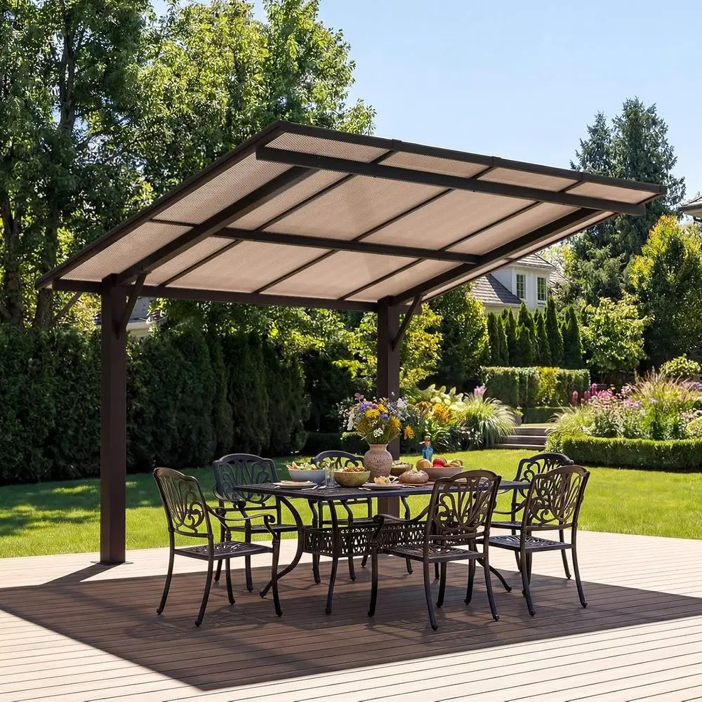 8'x10' Gazebo, reestanding Pergola with Roo, Heavy Duty Outdoor Pergolas or Patios, Hard Top Metal Wall-Mounted Pergola, 4.72" T