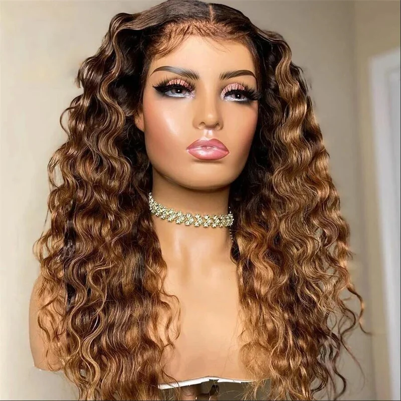 

Natural 26" Brown Kinky Curly 180Density Lace Front Wig For Black Women Baby Hair Heat Resistant Glueless Preplucked Daily Wigs