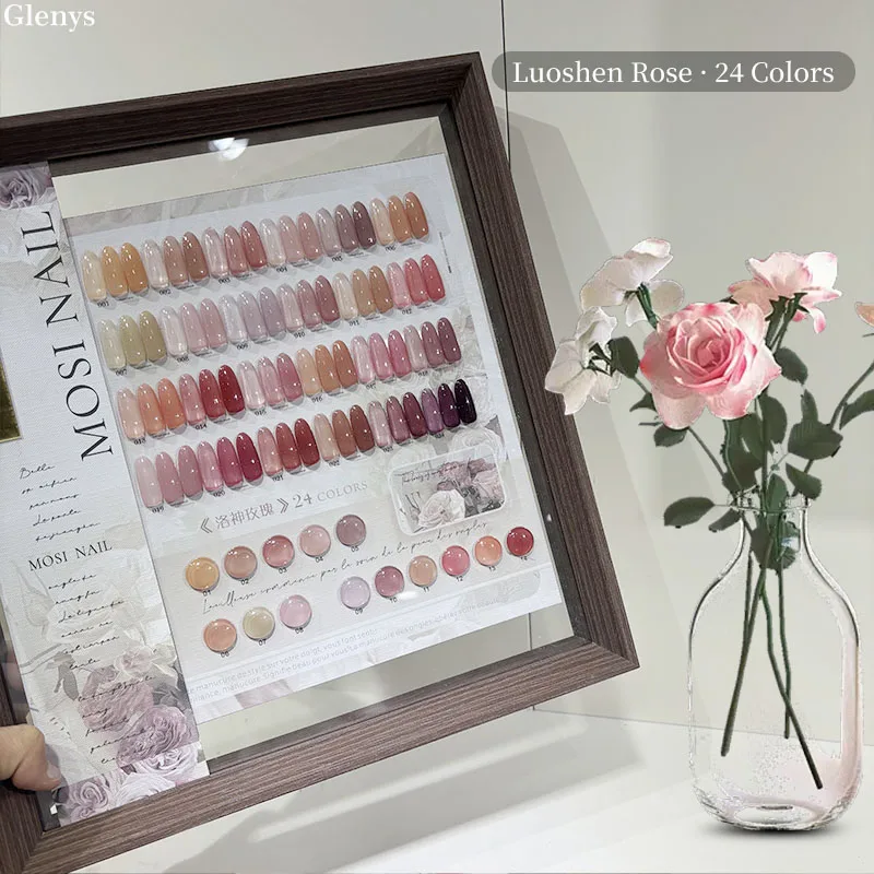 Glenys 24 couleurs Luoyang rose vernis à ongles gel net rouge populaire semi permanent carte de couleur d'immersion salon de manucure nail art ensemble de vernis