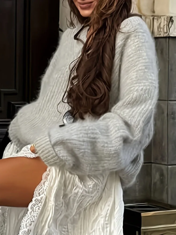 Weiche Warme Lose Frauen Pullover Einfache Feste Komfortable Straße Pullover Herbst Neue Sexy V-ausschnitt Mit Langen Ärmeln Gestrickte Pullover Pullover