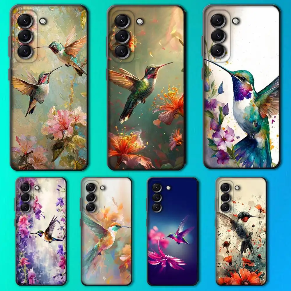 

Hummingbird and Flowers Phone Case For Samsung Galaxy A13,A21s,A22,A31,A32,A52,A53,A71,A80,Soft Black Shell