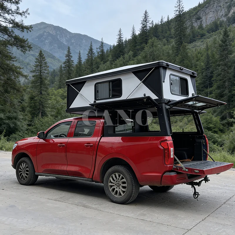 Heavy Duty Hard Sided Pop Up Camper Aluminum Camper with Rooftop Tent for Pickup Tacoma 6ft Jeep Gladiator Overland Camping