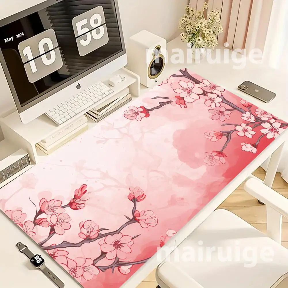 

Cherry Blossoms Mouse Pad Large Computer Office Game Table Mat XXL Rubber Anti-slip Stitch Edge Keyboard Mats Washable Desk Pads