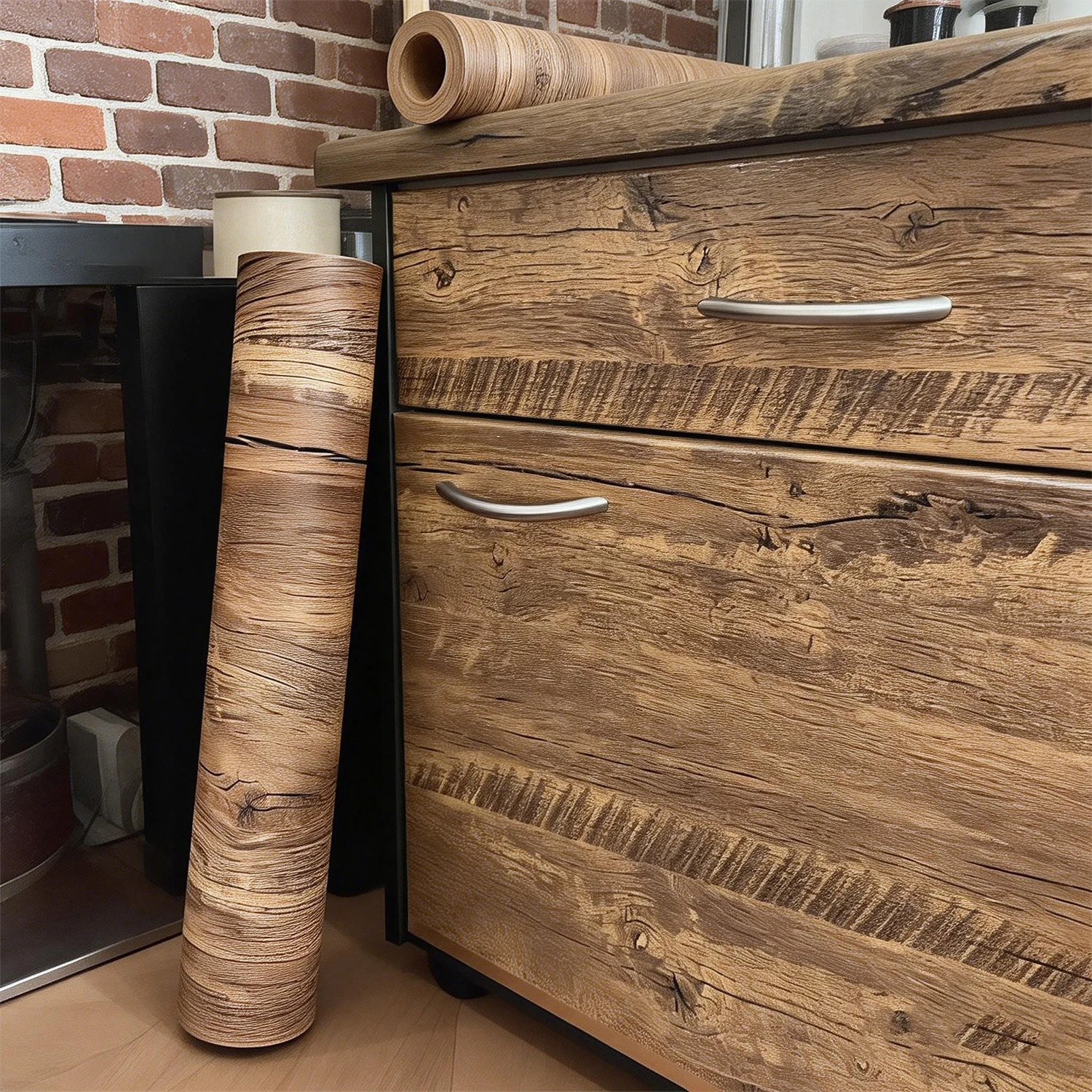 

55cm /40cm withAdhesive Wallpaper Roll Waterproof Wood Grain Sticker Wardrobe Cabinet Desktop Door Furniture Renovation Stickers