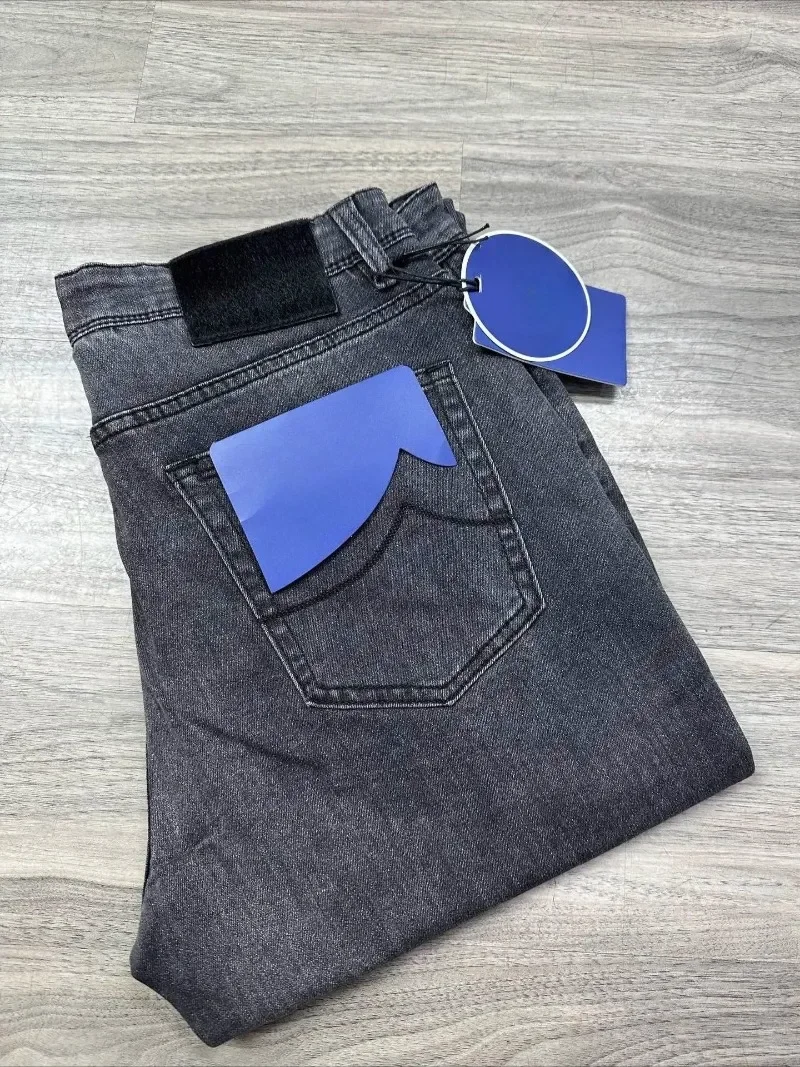 2026 Spring Summer Men Thin Cotton Jeans Embroidery Print Comfort Straight Fit Long Trousers Big Size 30-40