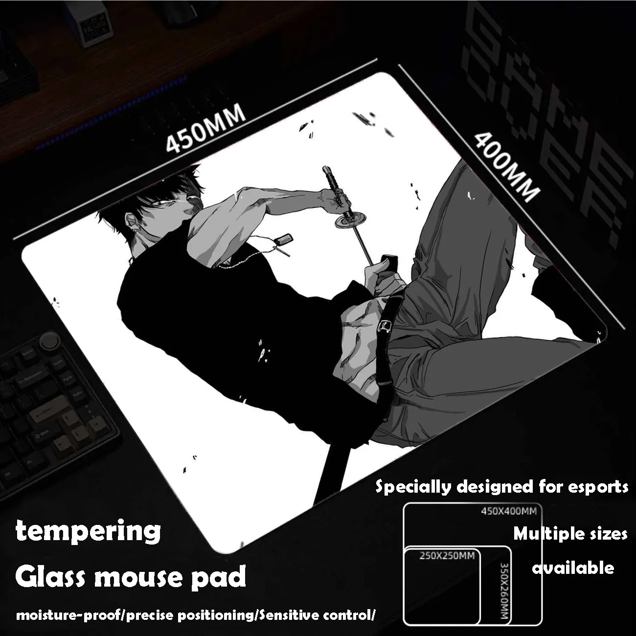 

Cool Boy Glass Mousepad Sora Game Mouse Pad Customized Pattern Tempered Smooth Gaming Desk Mat Fps Esports Office Gaming