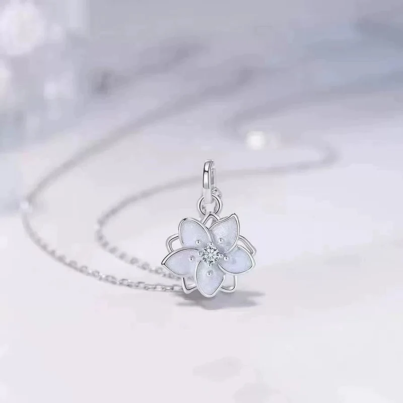 Jasmine Flower Necklace for Women Simple Drop Glue Hollow Collarbone Chain Fashion Romantic and Rotatable Necklaces KOFSAC