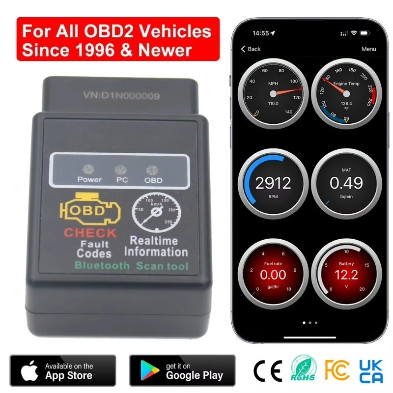 V02H4 Mini Bluetooth ELM327 V1.5 V2.1 Auto OBD2 Scanner Wireless Car Fault Code Reader Diagnostic Tool