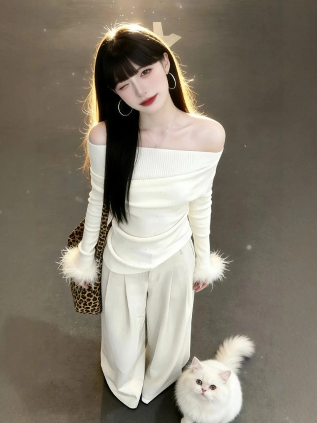 

Корейский свитер с эффектом похудения, длинный вязаный свитер на одно плечо, уникальная красивая весенняя модная женская одежда Ciwalk