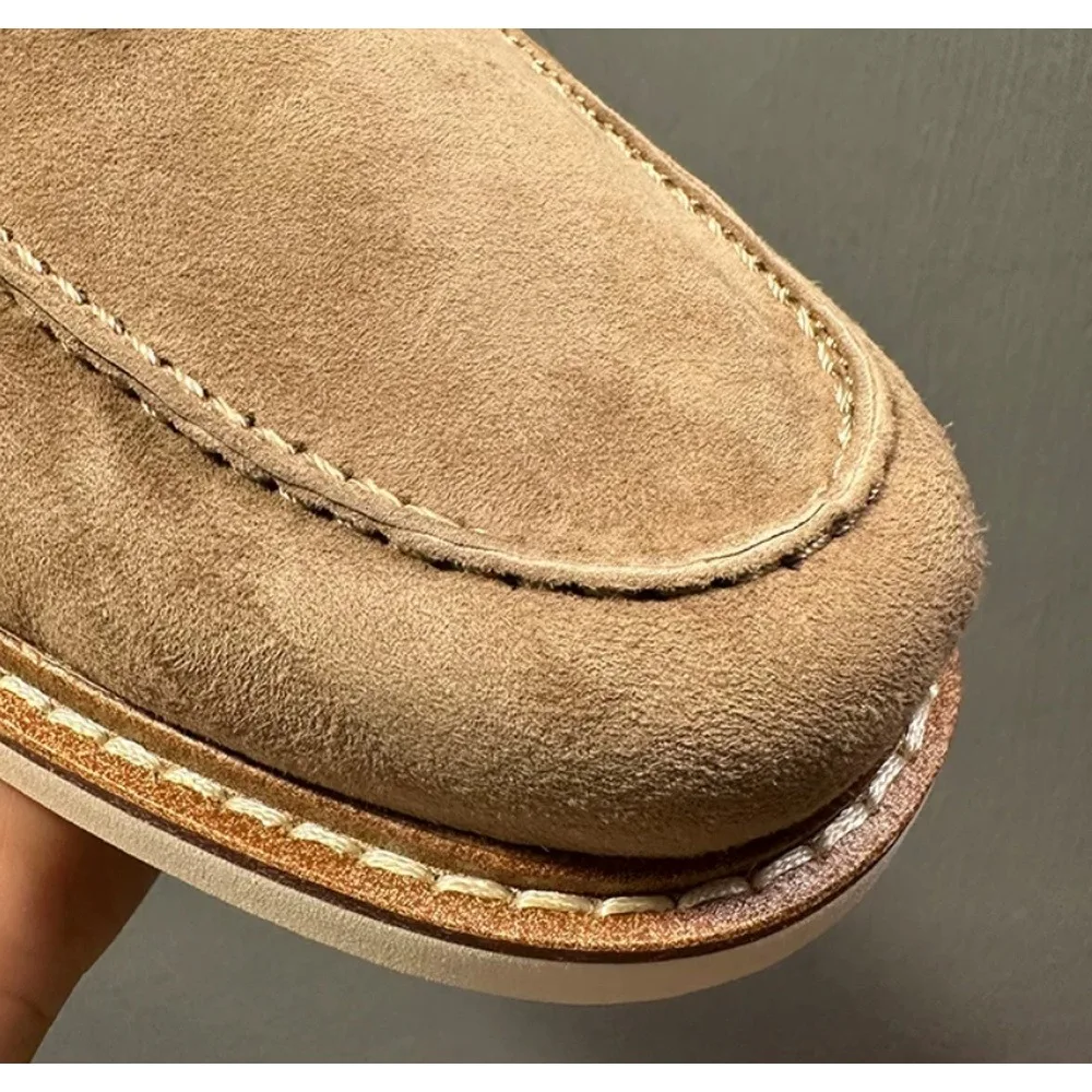 Men's Khaki Suede Tassel Loafers, Slip‑On Stitched Thick Sole Vintage Casual Dress Shoes