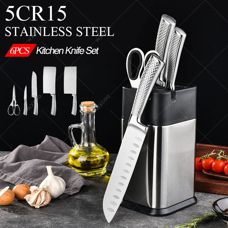 

WXCOO 6PCS Stainless Steel Knife Set for Kitchen and Household Use All-steel Meat Slicing Knife Multi-functional Knife Holder
