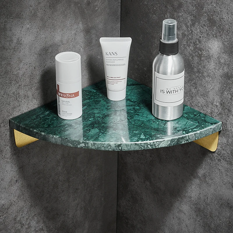 Premium Marble Corner Shelf Anti-Bump Triangular Bathroom Organizer  Luxury Bathroom Storage Rack Fan-Shaped Toiletry Stand