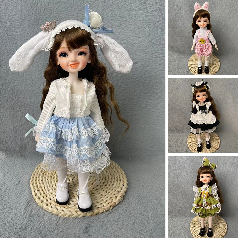 Lovely Smiling Face Doll DIY 1/6 BJD Doll Fashion Full Set 28CM Doll with 3 Pair Eyes Kids Girls Doll Toy Birthday Gift