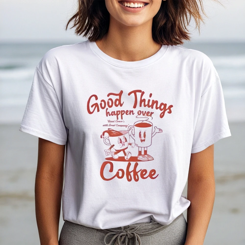 

Good Thing Coffee Cartoon Graphic Shirt Soft Wear Cotton Tee Comfort Color Breatheable Top Tee Cool Ladies Graphic Tshirts